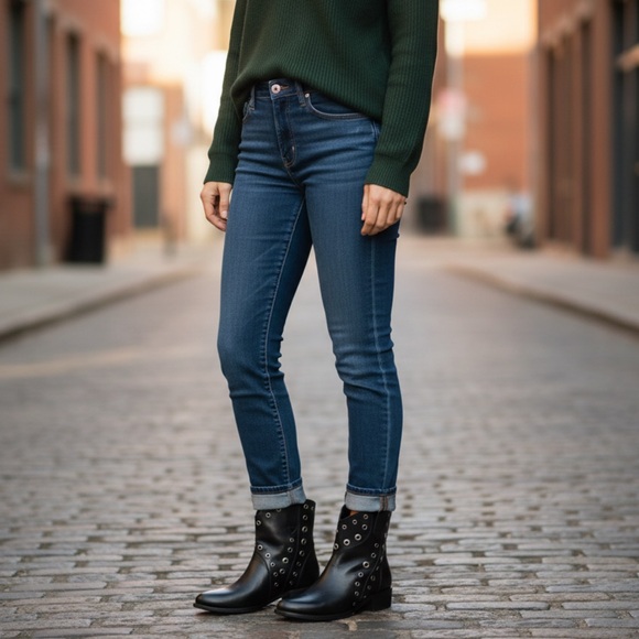 Frye Diana Grommet Cognac Leather Studded Short Moto Pull On Western Ankle Boots - Picture 8 of 16